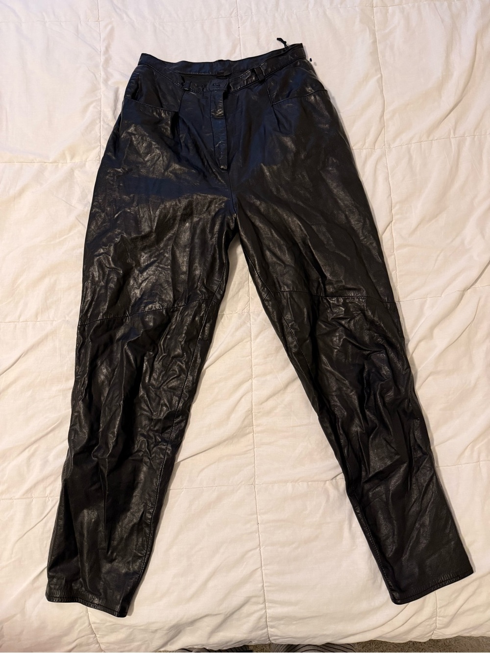 Peck & Peck Black Genuine Leather Women’s High Rise Relaxed Straight Leg Pant